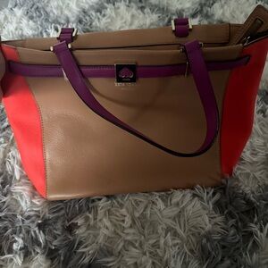 Kate Spade Tan and Red Tote Bag with Modern Design